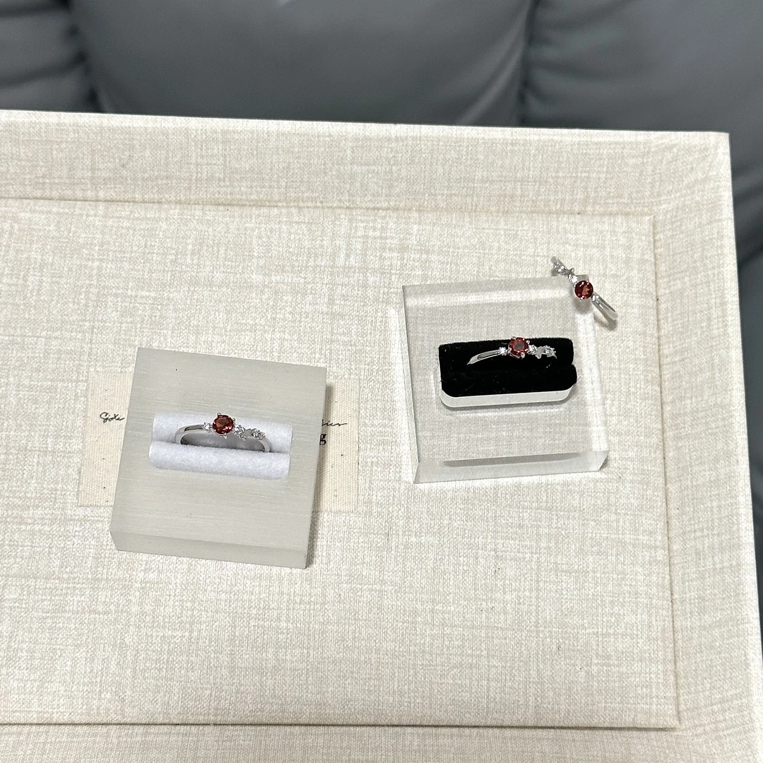 天然石榴石星星925银底托戒指