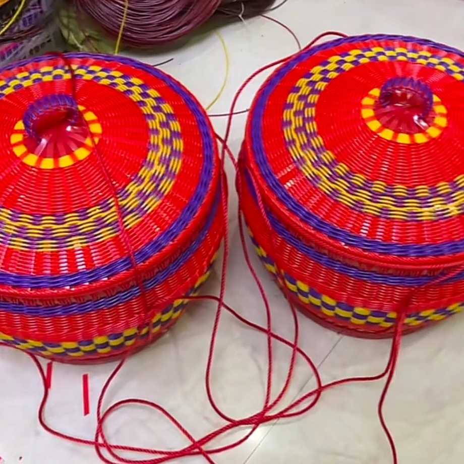 塑料箩筐手工编织乔迁篮子成品家用加厚结婚喜事米萝喜事精品拜神