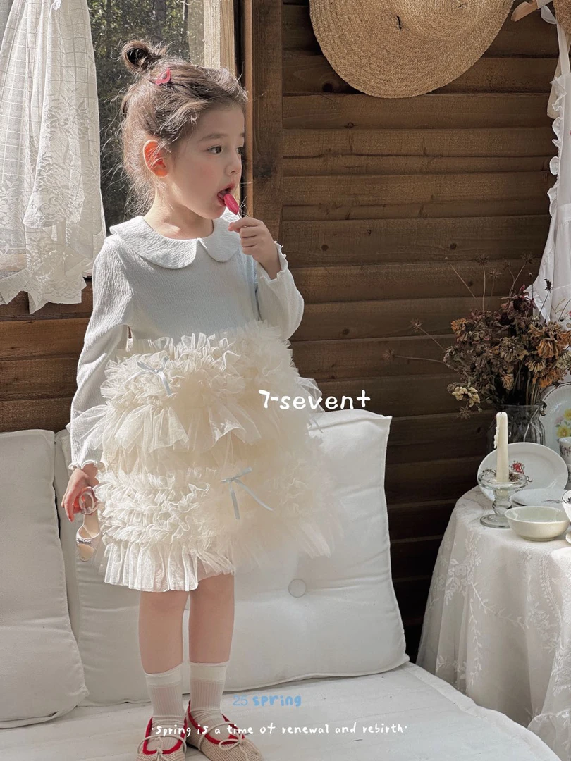 女公主裙蕾丝连衣裙春季长袖童装蛋糕裙纯色蓬蓬裙秋季