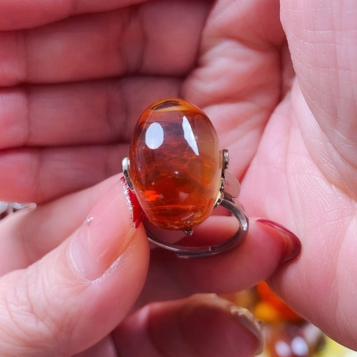 琥珀颈饰银S925镶嵌戒指