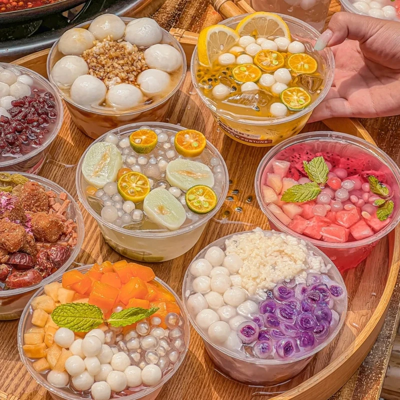 冰粉打包盒带盖摆摊商用圆形小碗糖水烧仙草一次性专用塑料餐盒