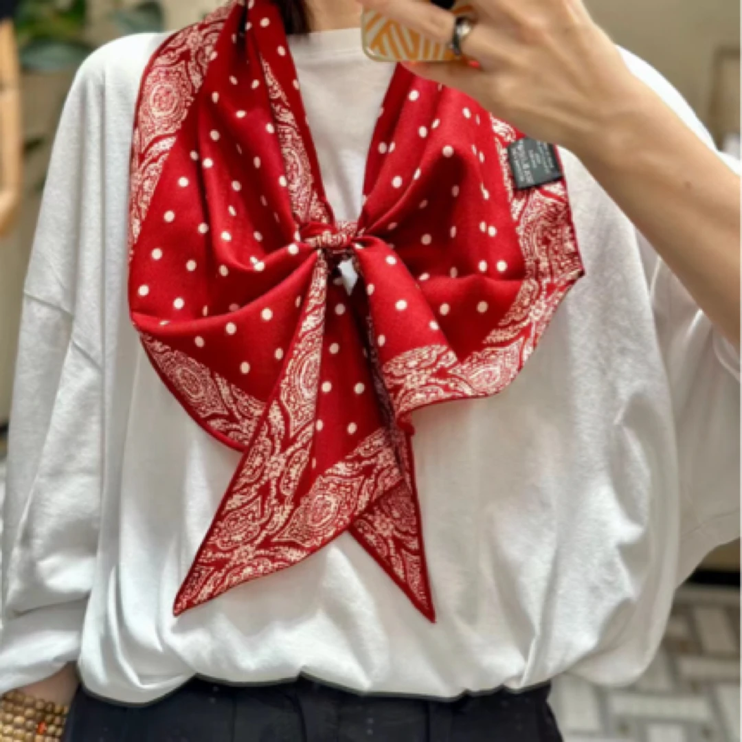 【丝毛飘带】波点佩斯利双面桑蚕丝羊毛丝巾斜角高档飘带(150*25cm)