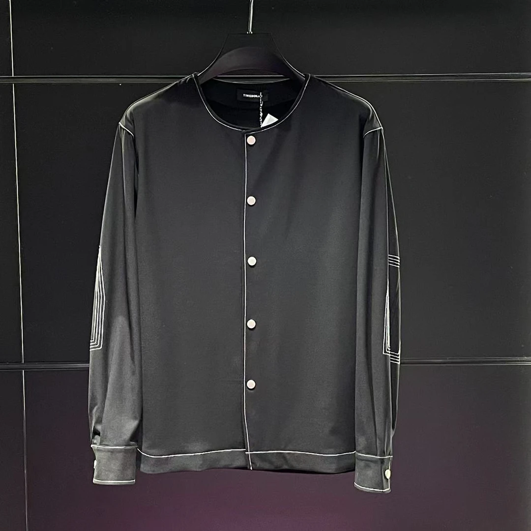 【TIME BOKAN】男士春季轻奢时尚潮流设计师款圆领衬衫外套77702