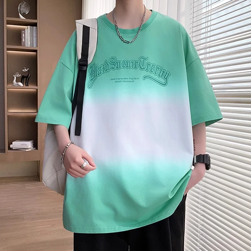 冰丝短袖t恤男士夏季潮牌宽松青少年初高中学生大童五分半袖体恤