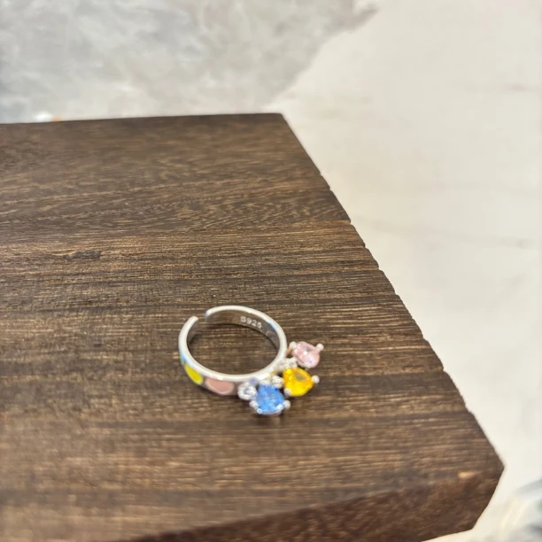 铜合金合成锆石戒指 三色爱心戒指JZ1795