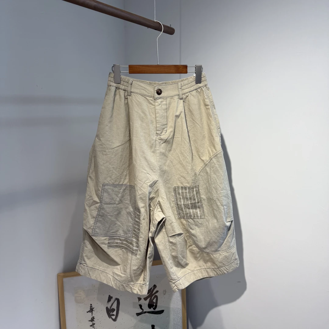 忆古朴拙色织补丁休闲八分裤250630