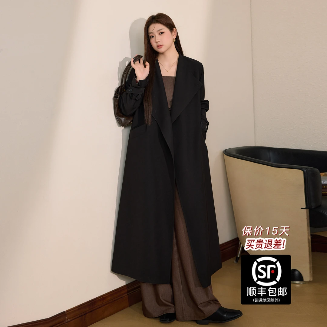 蓝语大码胖mm英伦风宽松风衣2025秋冬巨显瘦气质长款外套秋冬服装