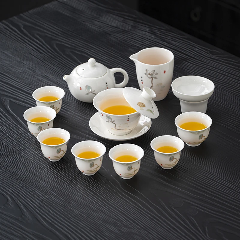 晟翔陶瓷茶具套装吉祥茶壶盖碗主人杯12件套