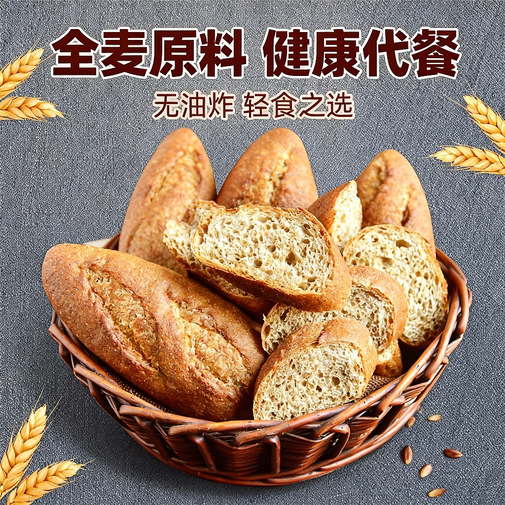 【短全麦法棍面包90克/个】无油炸早餐代餐健粗粮身零食全麦法棍