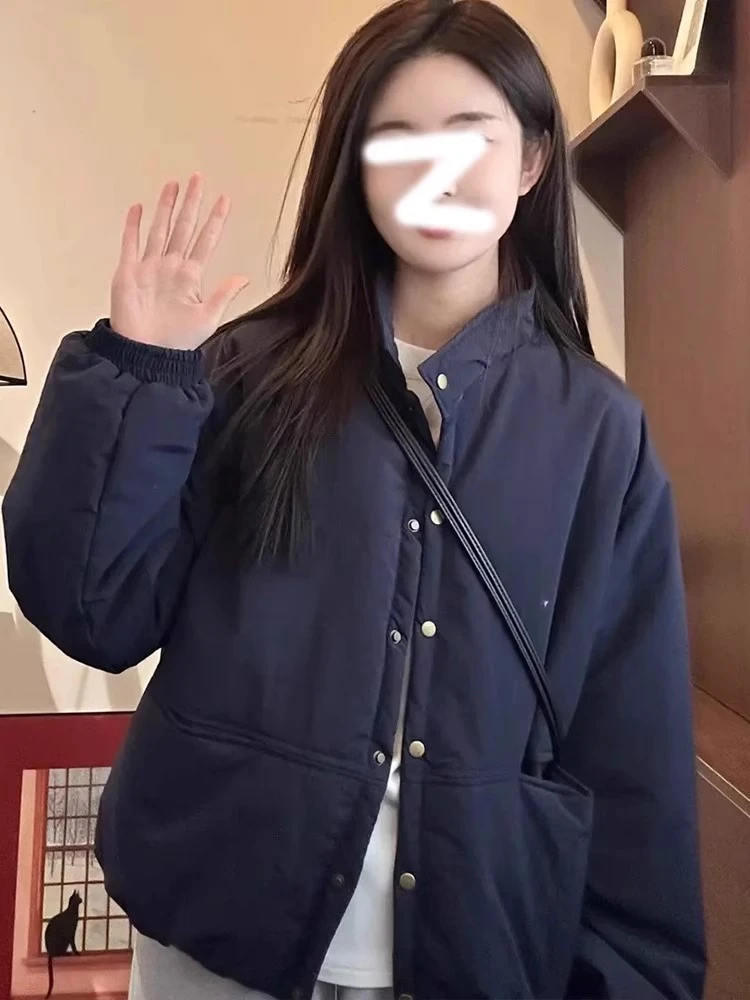 韩版气质短款棉服外套女春季新款显白宽松显瘦单排扣圆领棉衣0872