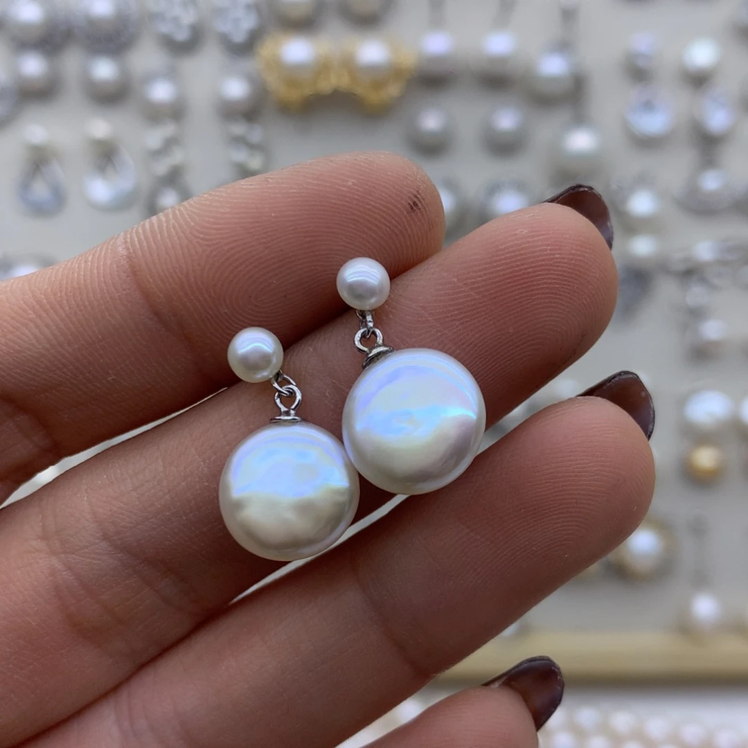 淡水珍珠耳饰银S925镶嵌爱****球