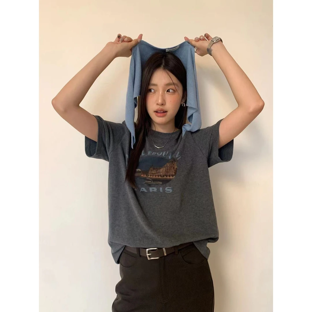 L-T195#气泡#慵懒松弛简约百搭短袖T恤（不含披肩）（福利）