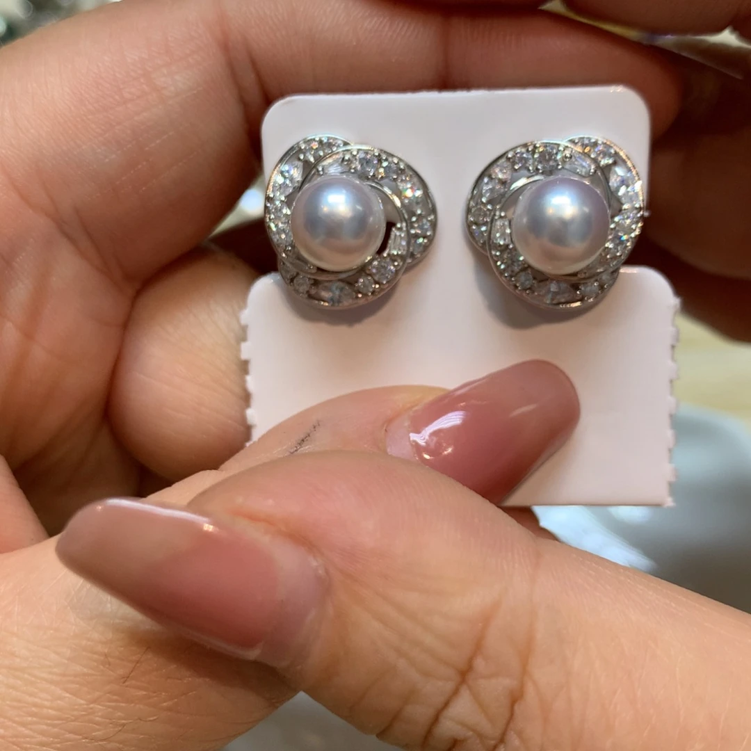 海水珍珠耳饰银S925镶嵌