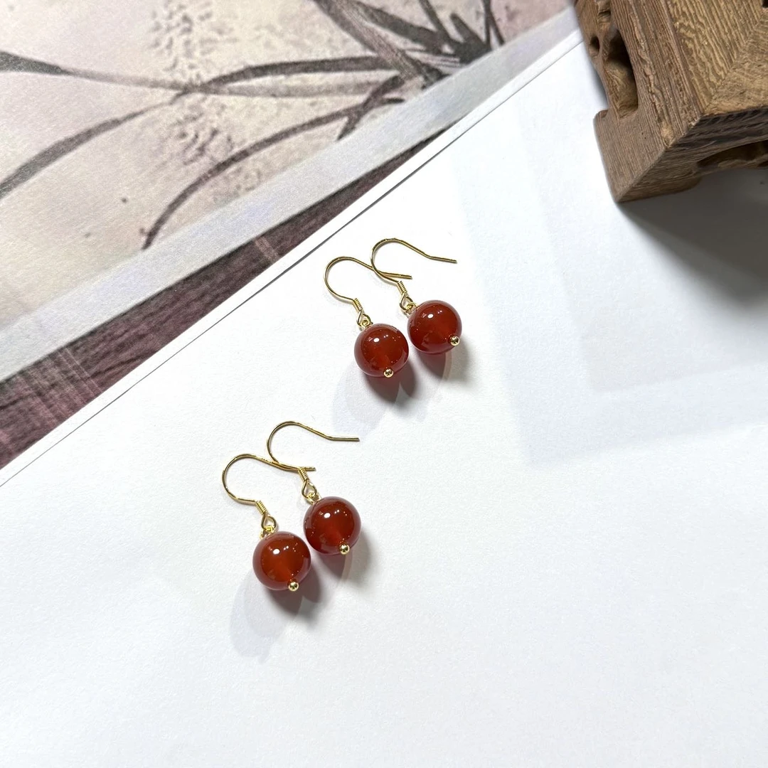 【小宝珠宝】6  S4138-S925银镶嵌玛瑙耳钩-多样性发一件-10mm