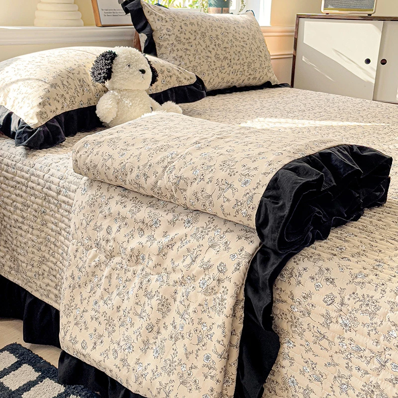 新款针织双层纱赫本风夏被床盖四件套夏凉被简约空调被韩式