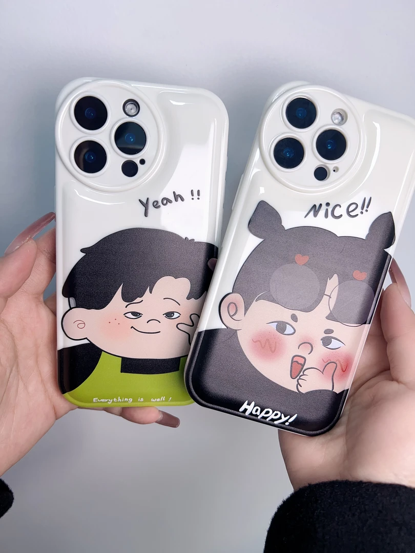 气垫壳适用苹果华为小米手机壳可爱卡通小男孩/女孩情侣款16PRO
