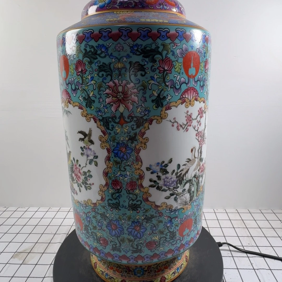 波***瓶粉彩花鸟纹陶瓷瓶