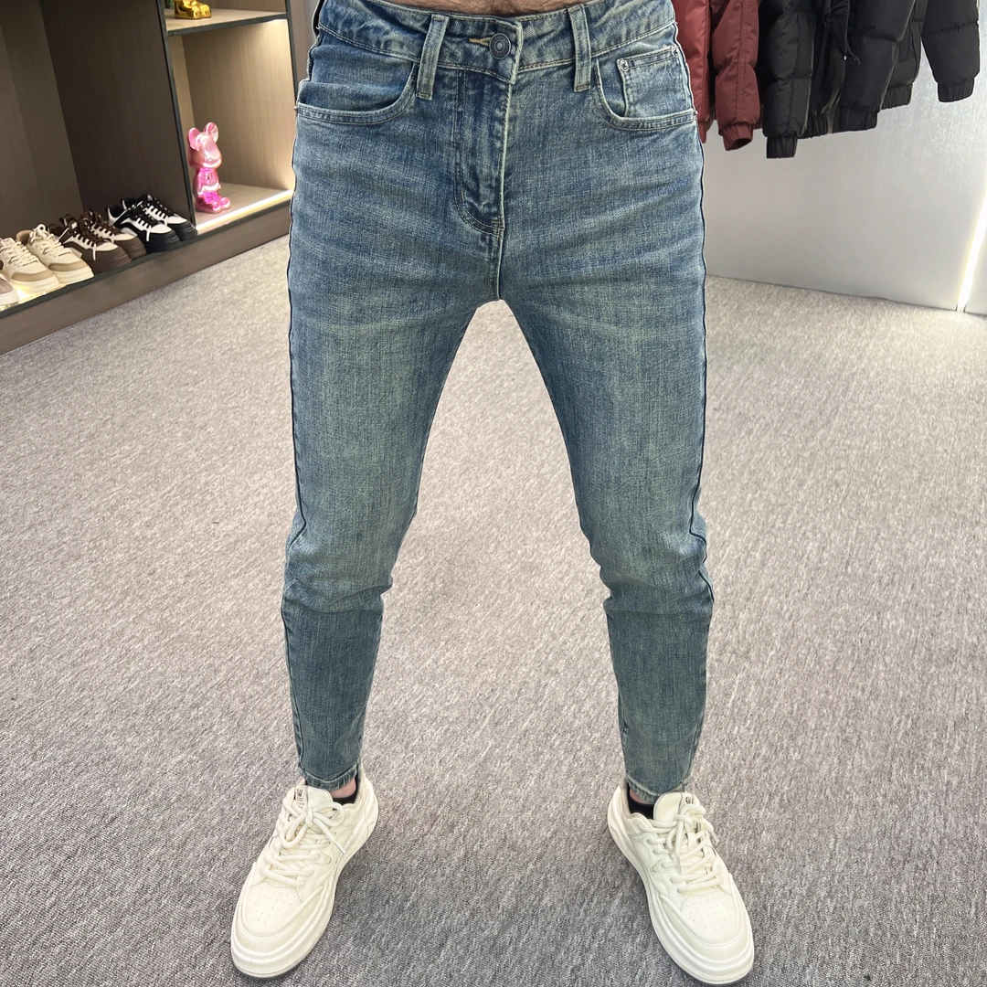 2024潮牌蓝色秋冬修身小脚水洗弹力长裤百搭时尚牛仔裤-6121#