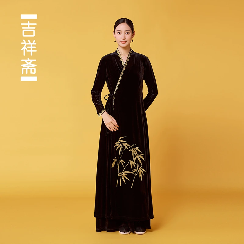 吉祥斋禧竹系带连衣裙国风新中式系带连衣裙
