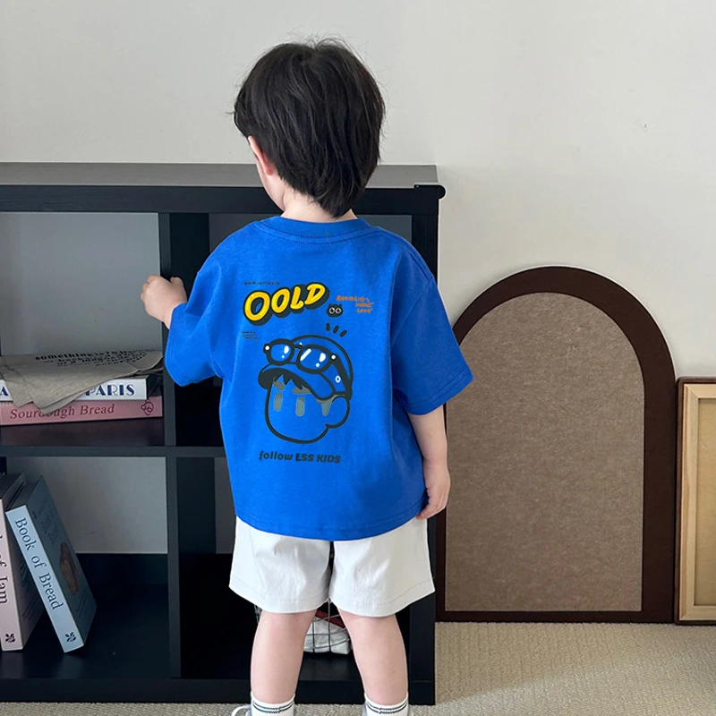 男女宝宽松上衣儿童纯棉港风打底衫国潮喜乐平安t恤短袖宝宝洋气