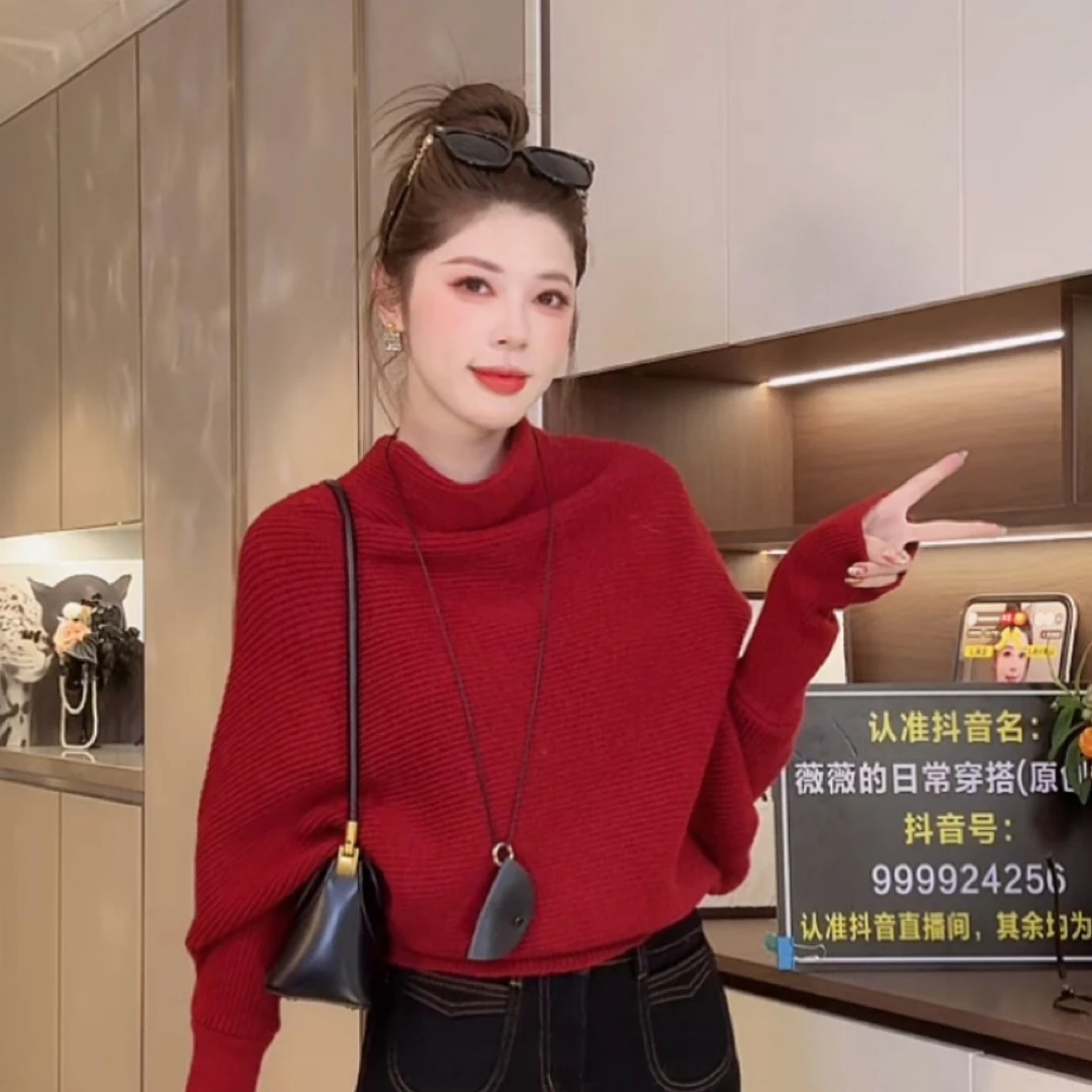 A665立领蝙蝠袖针织打底衫宽松针织毛衣上衣1204QA665