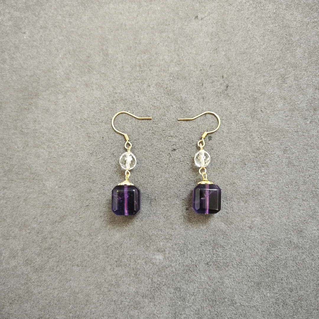 【欣妈珠宝】天然紫水晶耳钩925银#6085