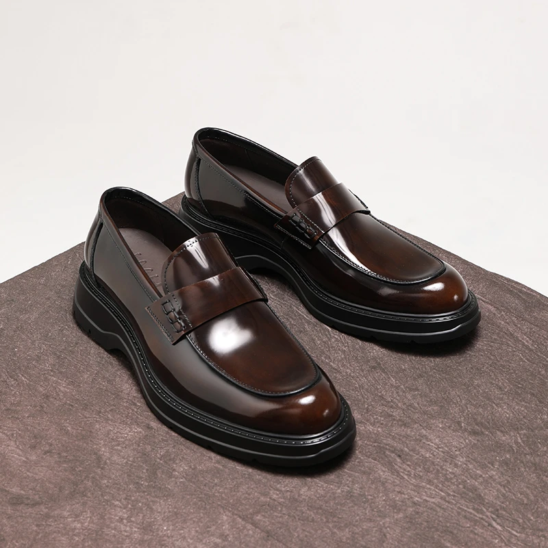 2025新款真皮一脚蹬厚底休闲新郎商务乐福鞋春季英伦风商务休闲鞋