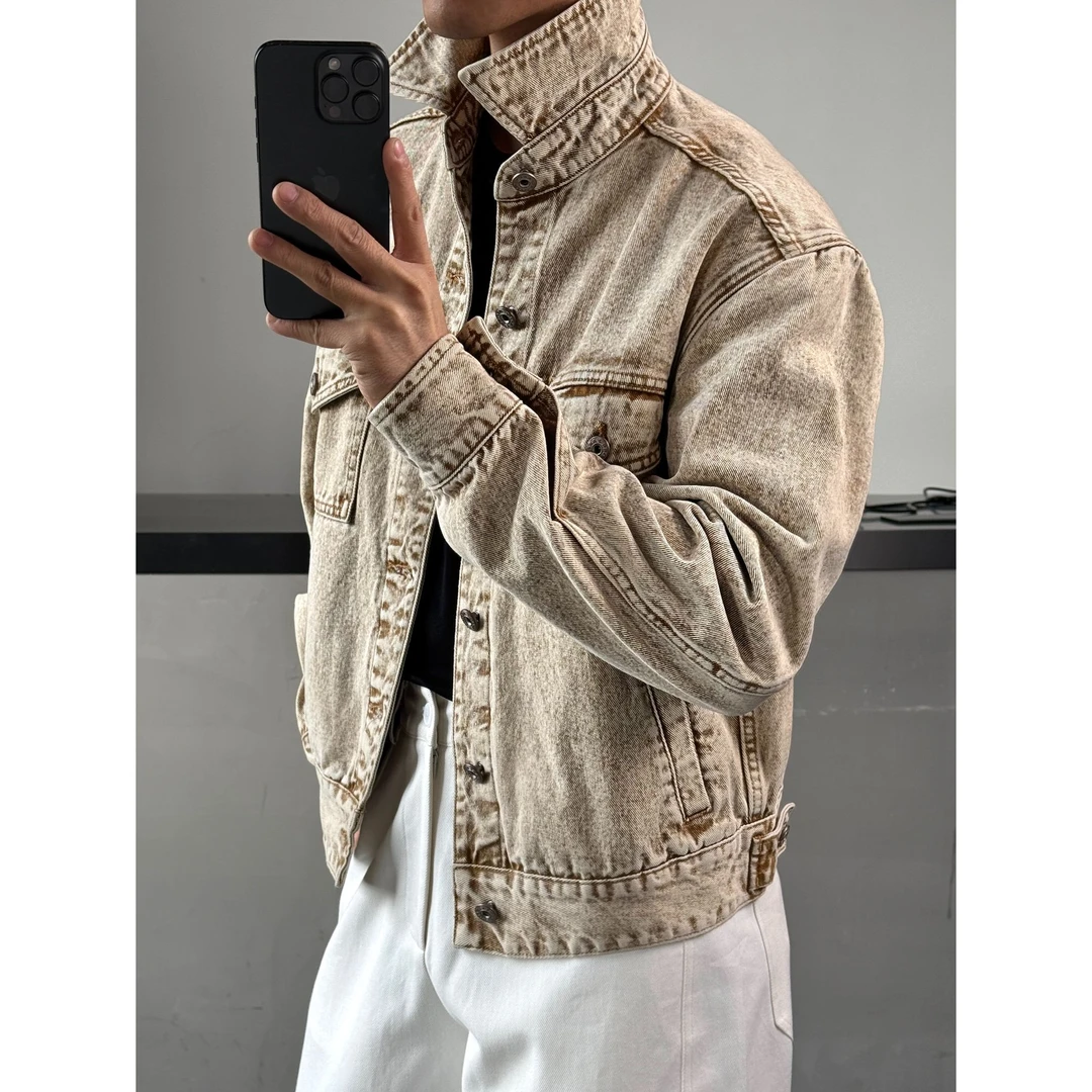 AIXKOM｜2025款早秋季新款美式高街复古痞帅水洗做旧牛仔衣外套