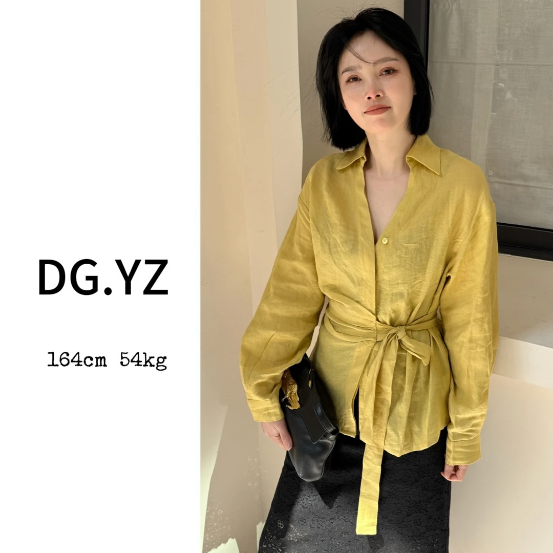 【樱子家】3636F设计感褶皱绑带V领衬衫0.0