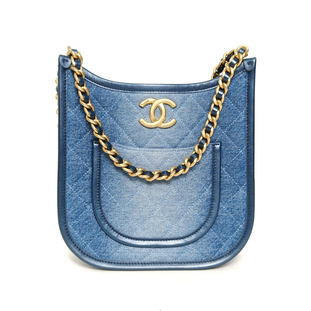 99新 Chanel/香奈儿 【念念】24S Hobo 嬉皮包 竖版 22cm 牛仔蓝包