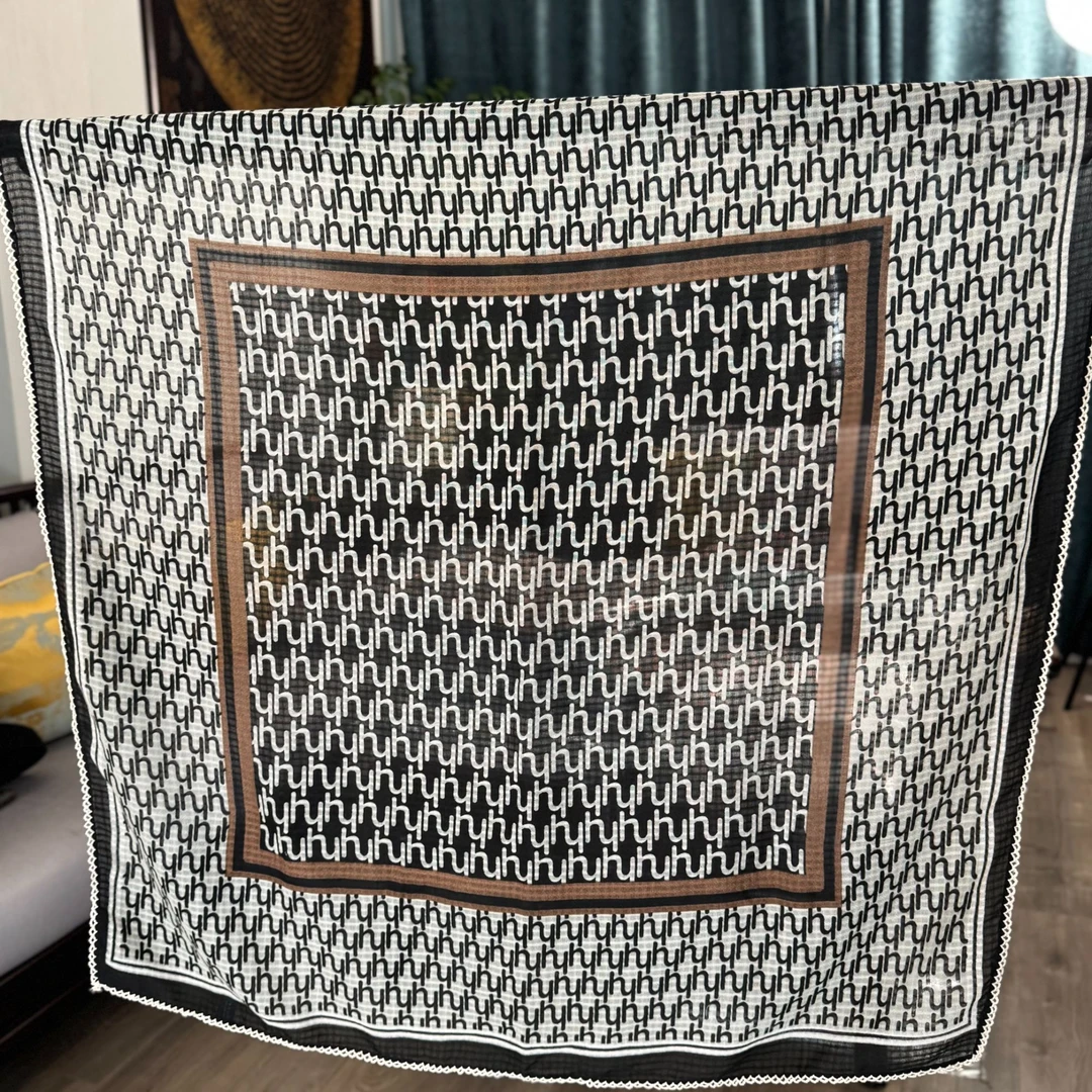 【G57-4 U形纹】90*90棉麻春季保暖高端定制国风提花百搭丝巾