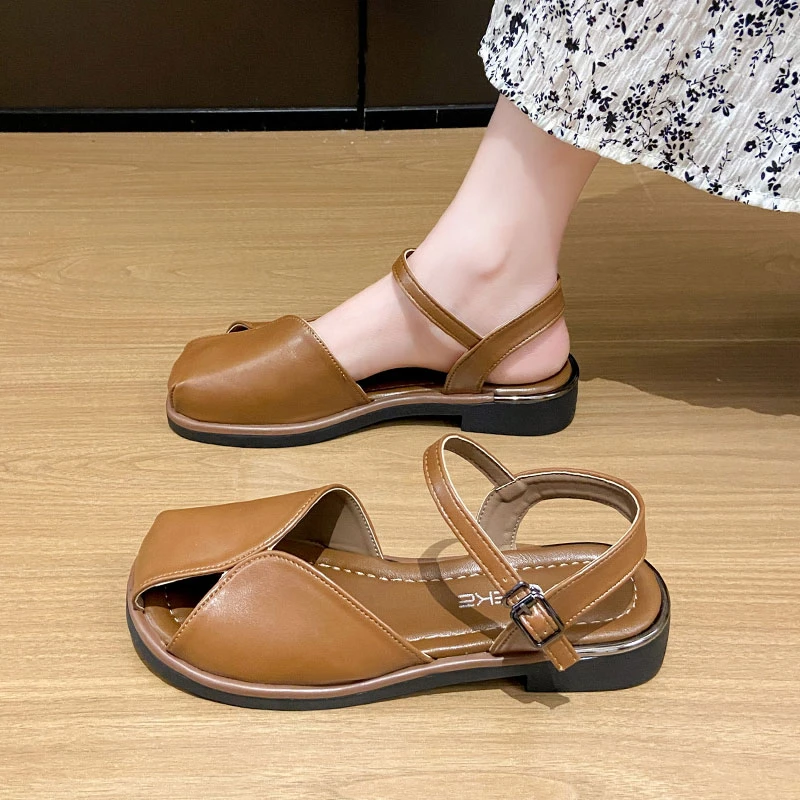 包头凉鞋女2025年新款夏季韩版森系复古仙女风休闲软平底罗马鞋子