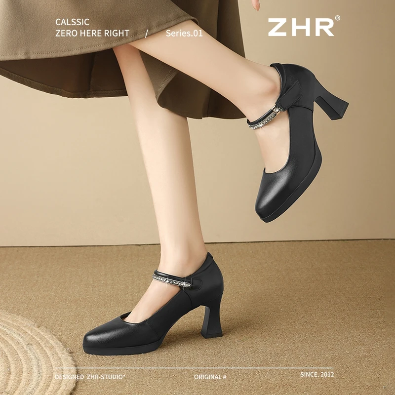 ZHR则则头层牛皮单鞋2025春新款时尚百搭玛丽珍鞋真皮女鞋小皮鞋