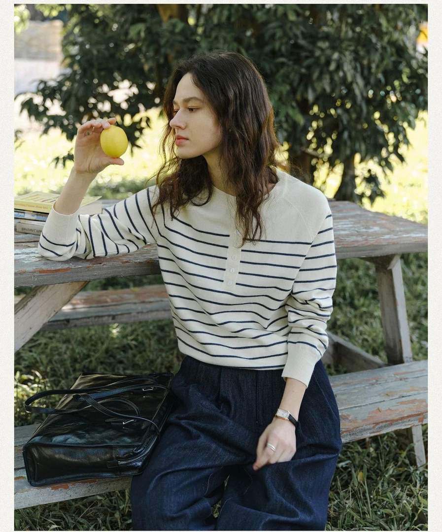 秋新宽松毛针织衫条纹休闲毛衣针织常规女长袖·9927