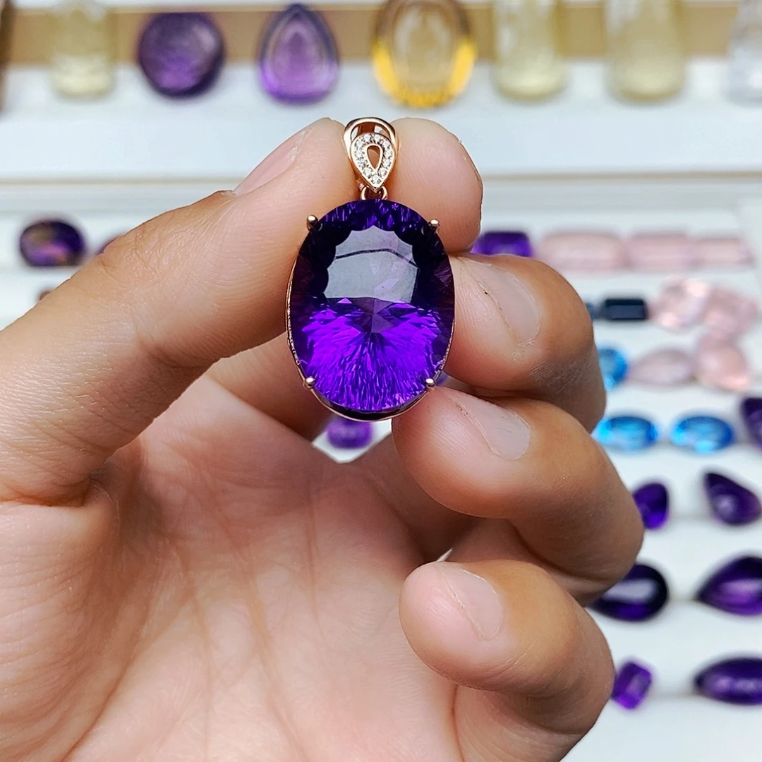 水晶吊坠银S925镶嵌一**山天然