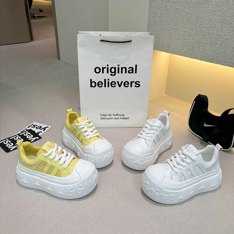 【三哥】网红厚底小白鞋休闲网面时尚松糕鞋百搭内增高面包鞋ol