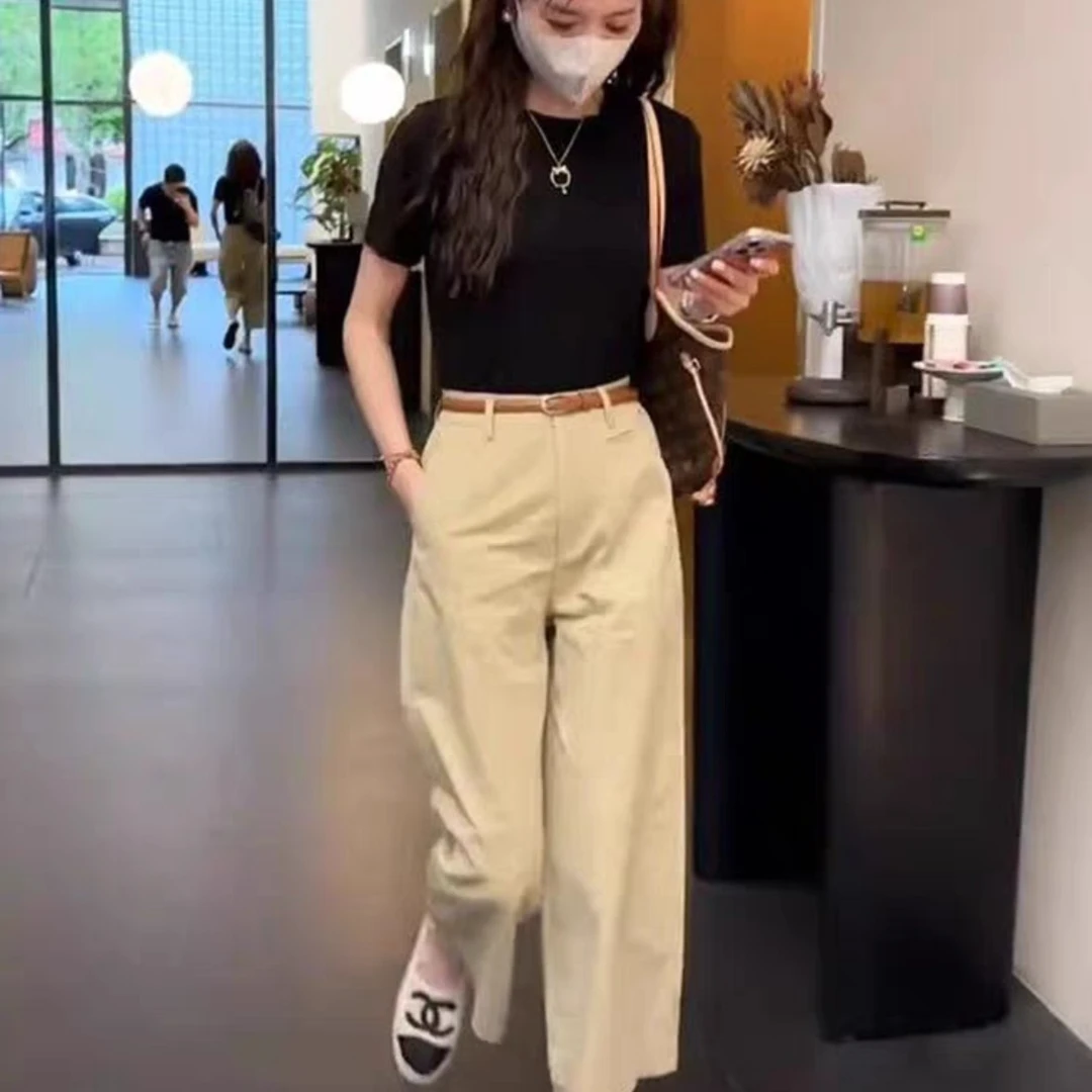 31小个子水洗棉八分窄版阔腿工装裤女春夏梨型显瘦直筒九分裤