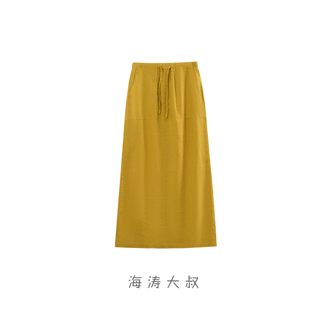 【海涛大叔】多巴胺色系亚麻大口袋半身裙