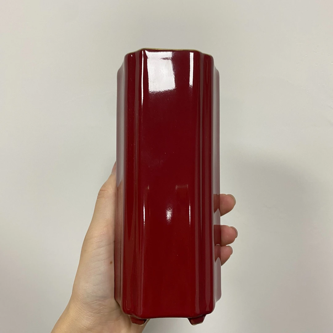 华隐玫瑰红描金口花器华隐HY0402