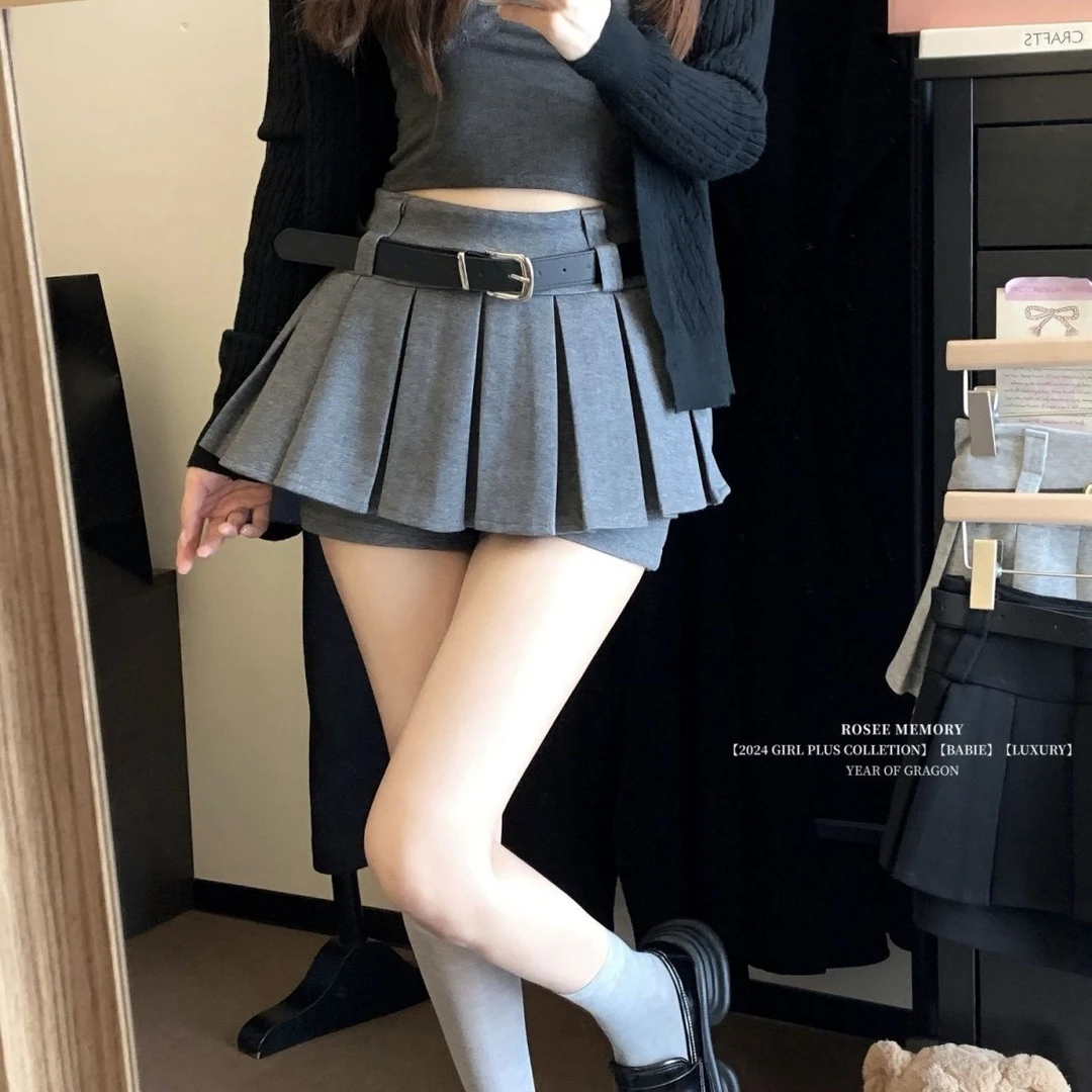 【新疆包邮】【送腰带】美式辣妹学姐风百褶裙新款小个子高腰显瘦防走