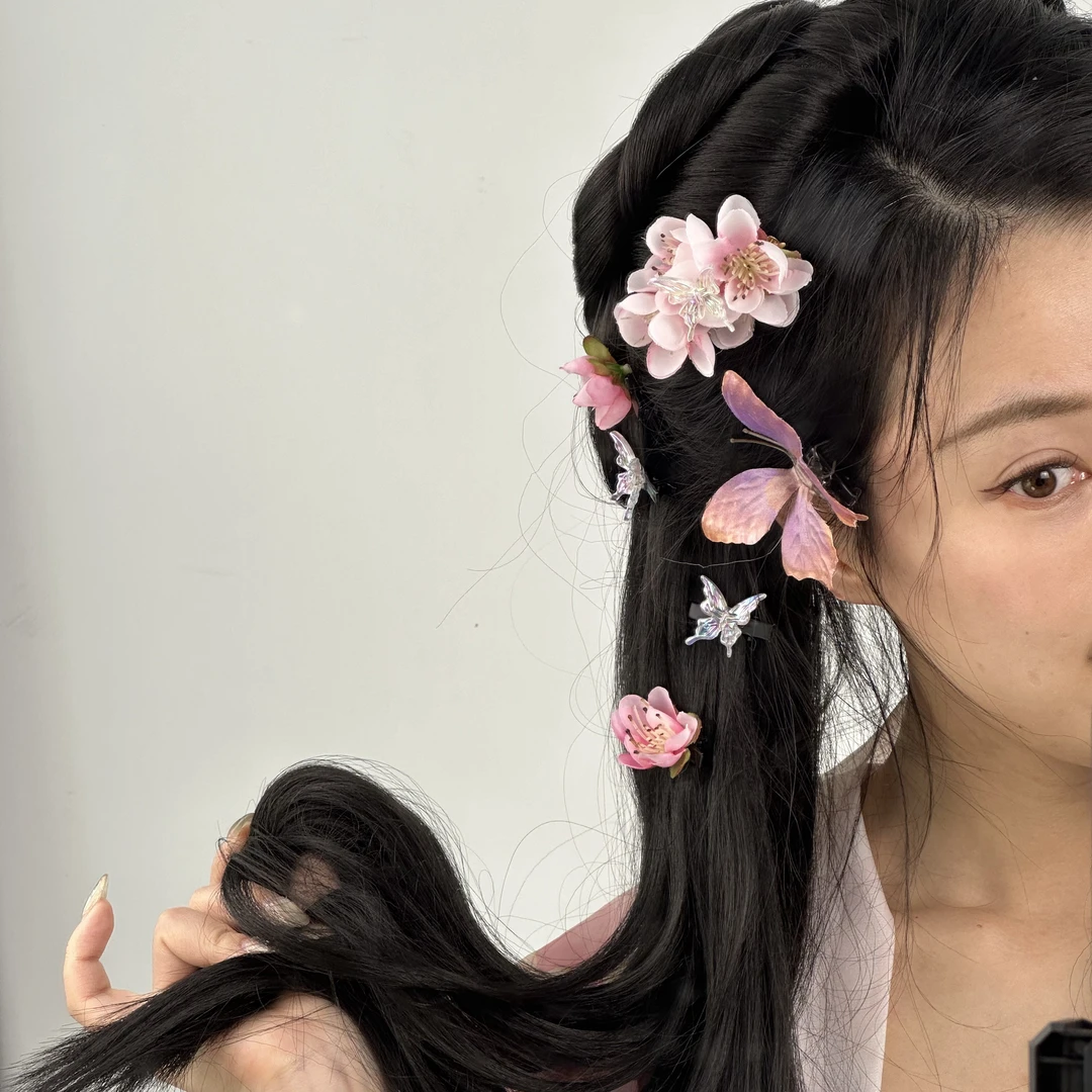 桃夭桃花绢花套装编发发夹超仙头饰新款甜美侧边灵动发卡