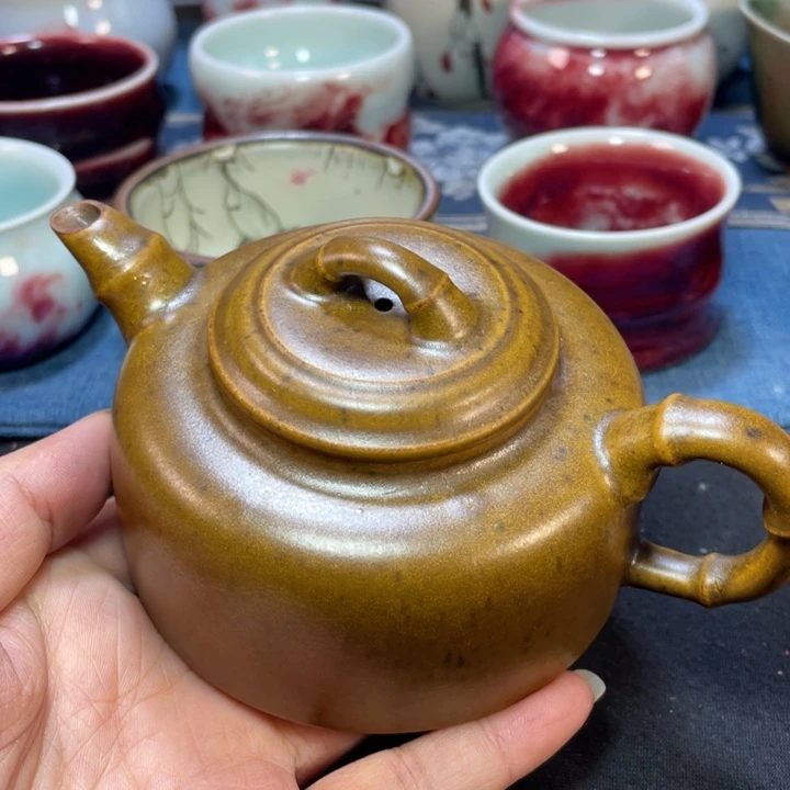 摆件钧瓷茶金釉竹节壶