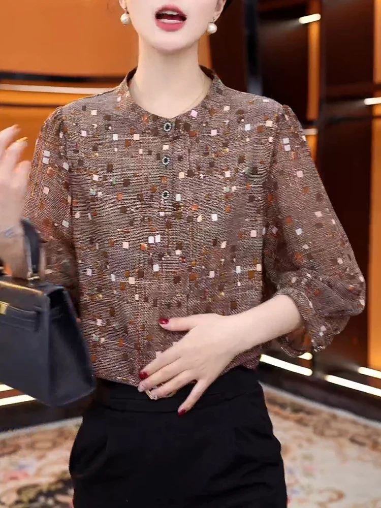 时尚设计感洋气碎花妈妈装衬衫2025宽松气质显瘦减龄衬衣