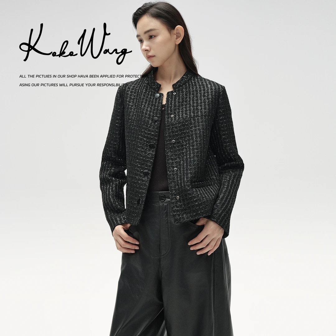 KOKO WANG早秋时尚气质通勤小香风休闲百搭立领外套560685F09W46