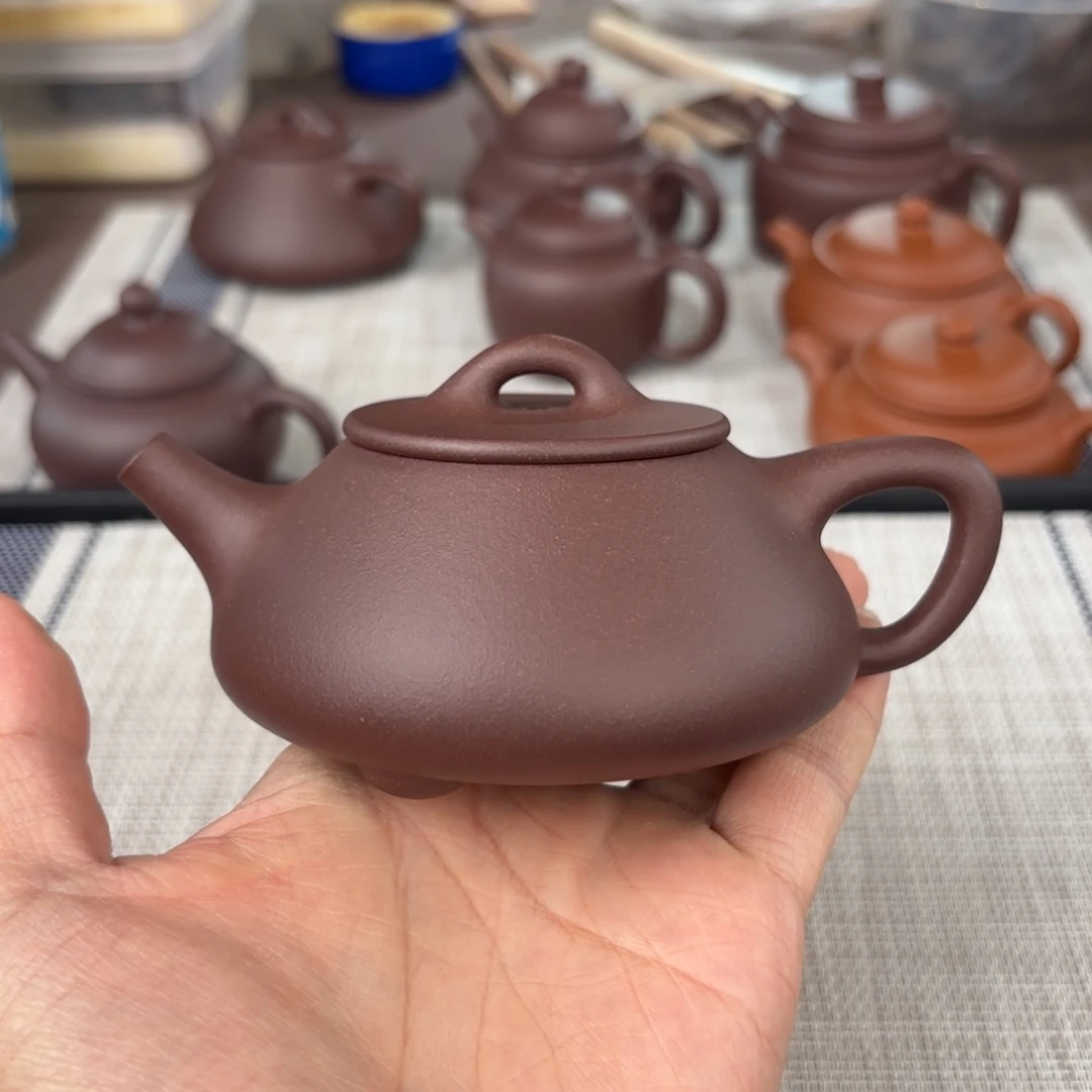茶壶紫砂半手工老紫泥平盖石瓢壶180cc