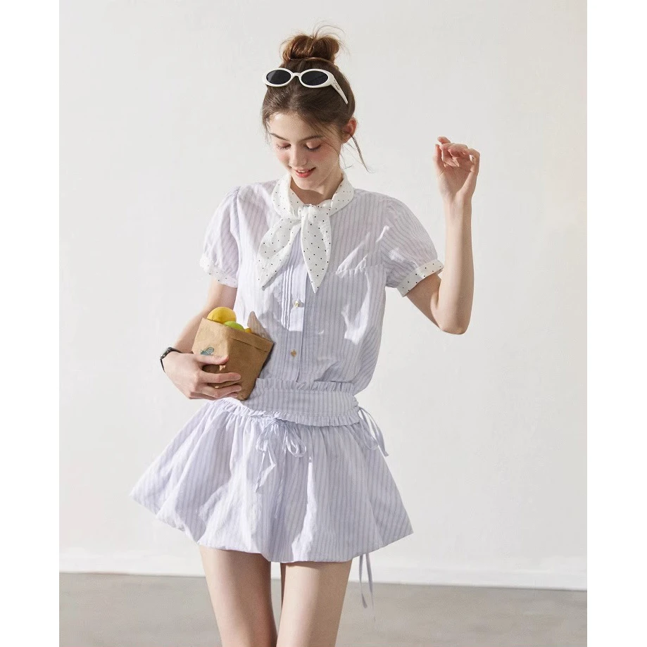 春游出行衣服miu系设计感拼接假两件套装连衣裙百搭显瘦A字短裙子