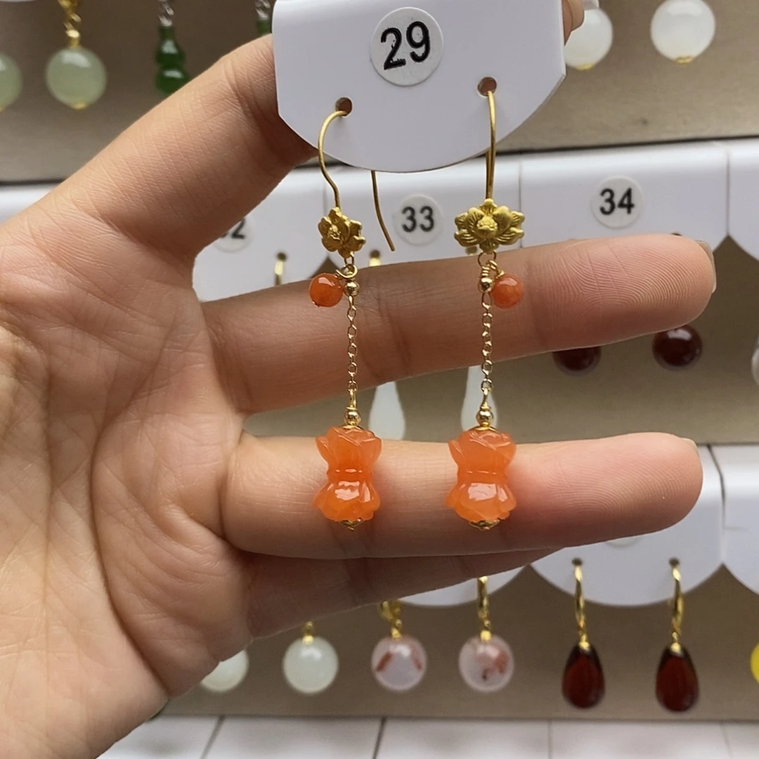 南红玛瑙银S925镶嵌耳饰