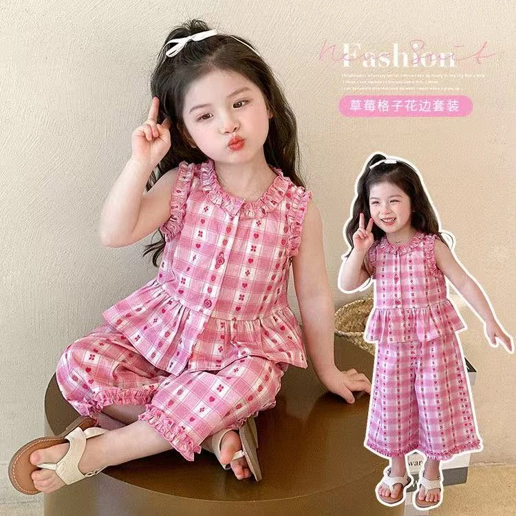 女童套装夏季无袖儿童衣服2025新款韩版阔腿两件套小女孩洋气童装