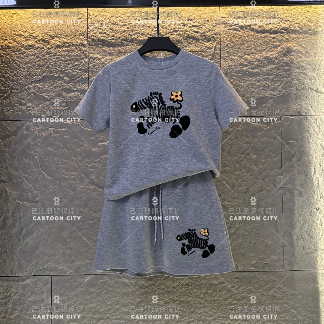 WMA-A158<原创系列>丨<线性斑马>宽松版夏季T恤短裙套装