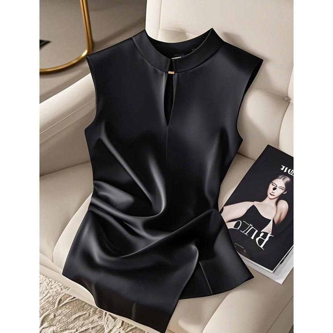 新中式轻国风浅黑色盘扣上衣独特漂亮小衫高级感掐腰无袖衬衫女夏